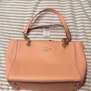 Coach Pink Leather Shoulder Bag with Gold Accents